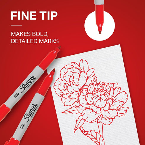 Sharpie Permanent Markers, Fine Tip, Quick Drying and Fade Resistant, Red, 12 Count for Plastic, Metal, Wood, and More