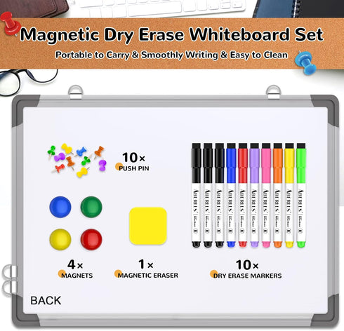 Monthly Calendar Whiteboard Cork Board Combination, 17"x13" Magnetic Dry Erase Board, Double-Sided, Portable for Home