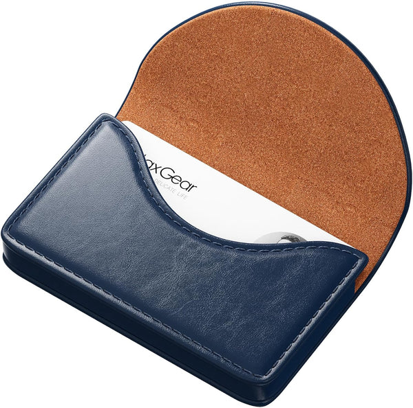 MaxGear Business Card Holder Case, PU Leather for Purse, Magnetic Travel Card Holder Wallet, Navy