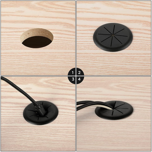 HYCC 2 Inch Desk Grommet Black, Flexible Cable Hole Cover for Cables - 5 Pack