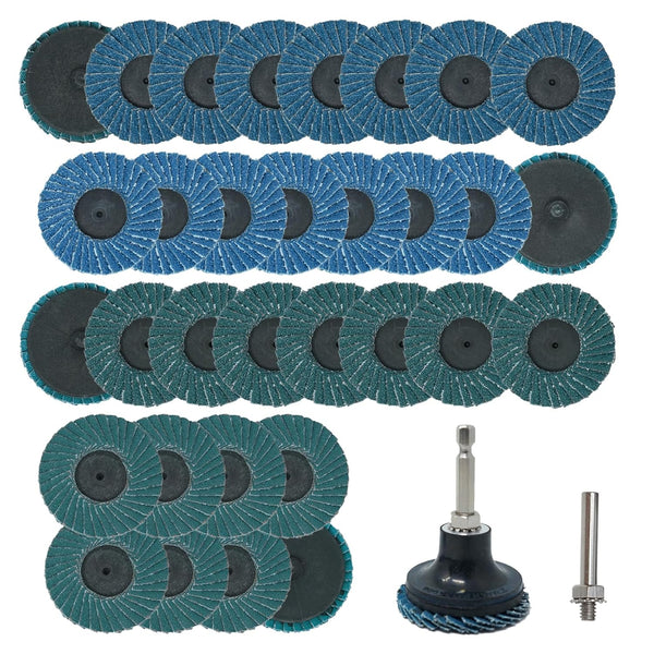 32 Piece 2-Inch Flap Discs Set with 1/4 Shank Holder, T27 Zirconia Grinding Wheels for Die Grinder