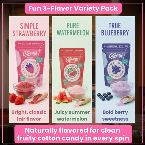 3-Pack 8oz Colorwayz Dye-Free Cotton Candy Sugar All Natural Floss Sugar for Cotton Candy Machines Variety Strawberry