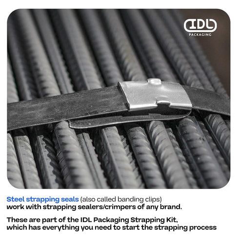 IDL Packaging Open (Snap-On) Seals for 1/2" Strap Width Steel Strapping, Pack of 100