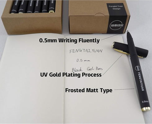 Fengtaiyuan P18 Black Gel Ink Rollerball Pens, 0.5mm Extra Fine, Quick-Drying Ink, 18-Piece Box, Comfortable Grip