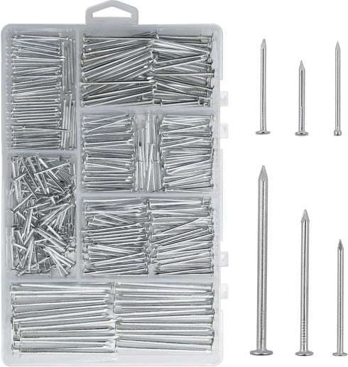 376pcs Premium Hardware Nails Assortment Kit, Maximum Length 2 Inches, Galvanized, Picture Hanging, Wood, Wall with