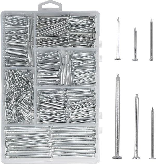 376pcs Premium Hardware Nails Assortment Kit, Maximum Length 2 Inches, Galvanized, Picture Hanging, Wood, Wall with