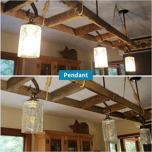 Skelang 2 Crackle Lip-less Glass Lamp Shade, Cylindrical Light Cover with Fitter Opening, Replacement for Chandelier