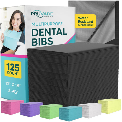 125 Pack 3-Ply 13" 18" Dental Bibs - Adult Disposable Bibs for Dentist, Eating, Tattooing - x Waterproof Medical Sheets
