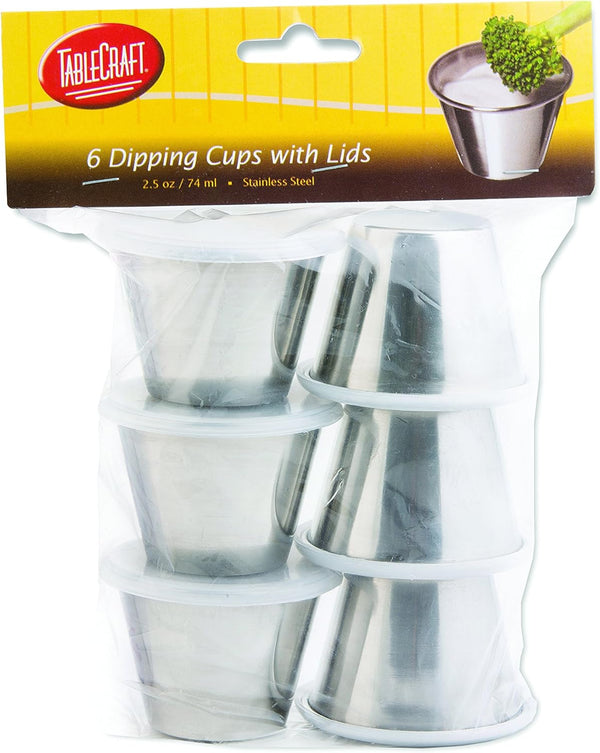 Tablecraft 2.5 oz Dipping Cups with Lids, 6 Pack, Silver