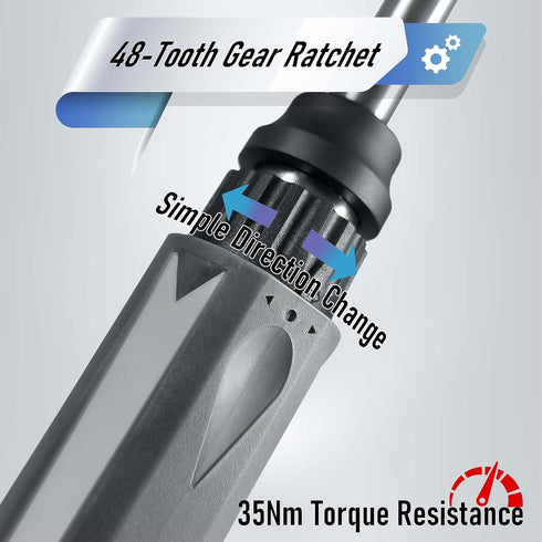 32 in 1 Ratchet Screwdriver Set with 30pcs S2 Steel Bits, Push-Eject Extension Rod, Antislip Soft Handle, and Magnetic
