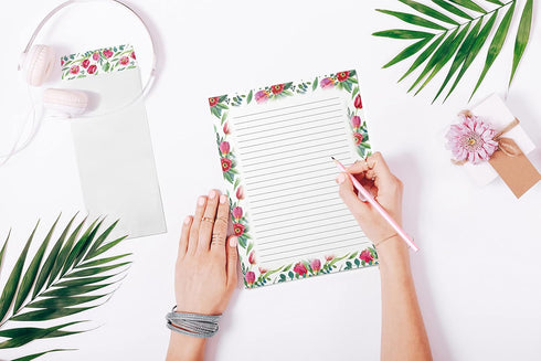 Better Office Products Floral Paper Stationery Set, 100 Piece Set (50 Lined Sheets + 50 Envelopes), 8.5 x 11 inch