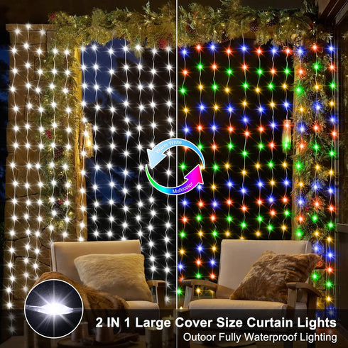20ftx10ft 600 ZAIYW Dual Color Curtain Lights LED Christmas Curtain Lights with Remote Plug, Connectable Lights Curtain