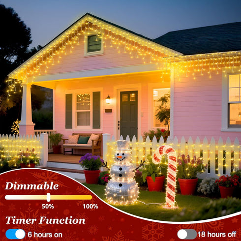 670 66ft 148 12 Dimmable LED Christmas Lights Outdoor, Warm White String Lights Indoor with Drops Modes, Curtain Window