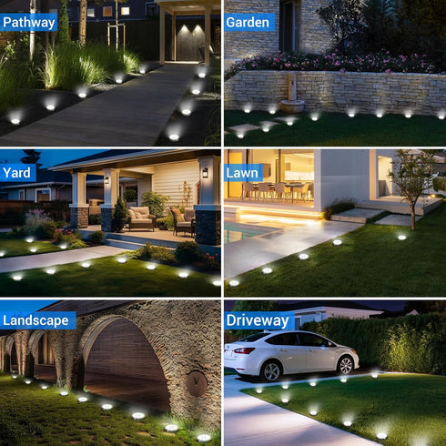 4 Pack IP68 Peasur Mini Solar Ground Lights Outdoor, Flat Solar Powered Disc Lights, Waterproof, Anti-Rust, Landscape