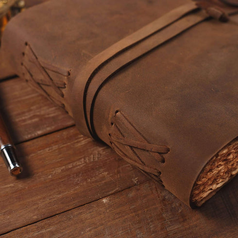 NomadCraftsCo. Vintage Leather Journal, Handmade Leather Sketchbook, Antique Deckle Edge Paper, Book of Shadows Journal