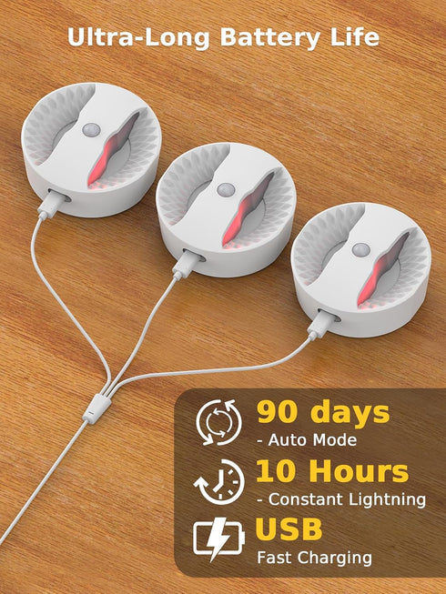 BR168 3 Pack Smiling Shark Linkage Motion Sensor Night Light LED Smart Linked PIR & Light Sensing, Rechargeable