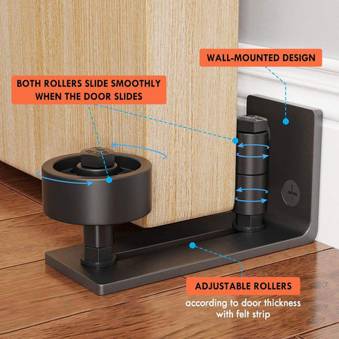 Sliding Barn Door Floor Guide for Bottom Adjustable Roller, 8 Setup Options, Quiet Operations with Felt Strips