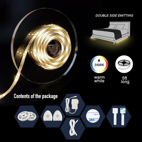 Lighting,12V Dimmable -2 5FT Under Bed Lights Motion Sensor, Motion Activated Bed Power Adapter, LED Strip Night Light