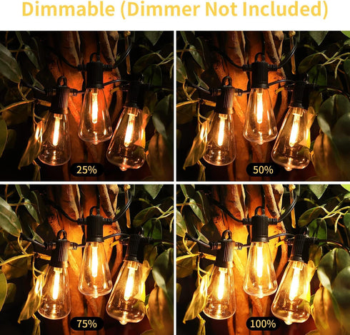 50FT, 27 ST38 Bulbs(2 IP65 PorchDimmable 2700K ZOTOYI Outdoor String Lights Patio Lights with LED Plastic Edison