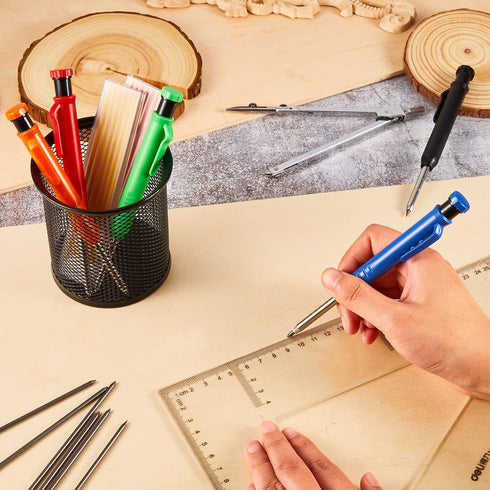 Sabary 10 Pcs Solid Carpenter Pencils with 60 Pcs 2.8mm Refills, Long Nosed Mechanical Pencil Marker for Woodworking