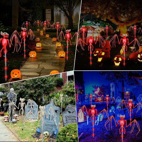 BeHiller 2PCS Set Decorations,3D of Solar Garden Lights Outdoor for Halloween RED Scary Bat Realistic Skeleton Decor