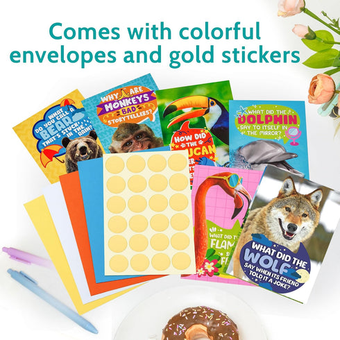 96 Set 4.5 6.25 Pack T MARIE Funny Animal and Punny Notecard with Envelopes and Stickers - x Bulk - Cute and Colorful
