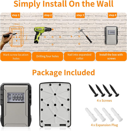 UPGRADE Extra Large Key Lock Box, Weatherproof Wall Mount for Car, House Keys, Indoor Outdoor Security Storage