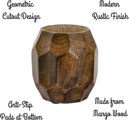 Mie Creations Geometric Pen Holder for Desk, Wooden Cute Pretty Desktop Organizer for Makeup Brushes