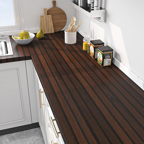 15.8"x80" FunStick Brown Slats Wood Wallpaper Peel and Stick Removable Walnut Wood Contact Paper for Cabinets Peel