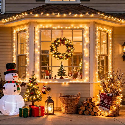 500 163ft 8 JMEXSUSS LED Warm White Christmas Lights Indoor Outdoor, Clear Wire Plug-in String Lights Bedroom, Modes