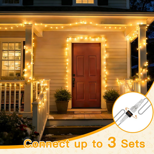 200LED 60FT 8 Ollny Christmas Lights Indoor, Warm White Connectable Plug in String Light Outdoor, Modes Waterproof