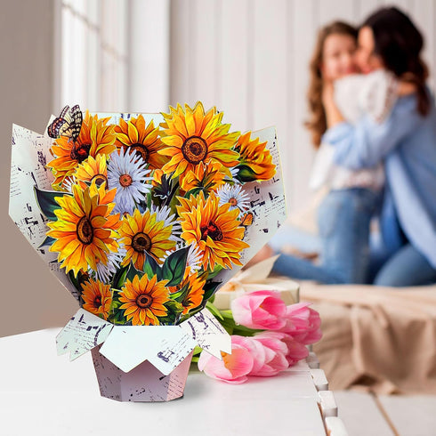 Tecculi 3D 7.5inches Greeting Cards Pop Up Cards Small Paper Flower Bouquet Gifts for Women Mom Wife Birthday