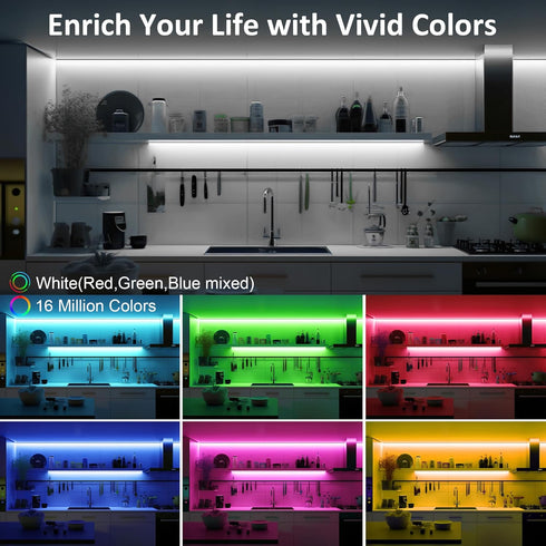 8 Counter, 13ft LAFULIT PCS RGB Under Cabinet Lights Kit, App and Remote Control Led Strip Lights, Music Sync Color