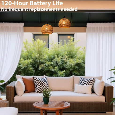 (2) Battery Operated Hanging Outdoor Chandelier, Battery Power Pendant Light, Gazebo Lights Outdoor Waterproof