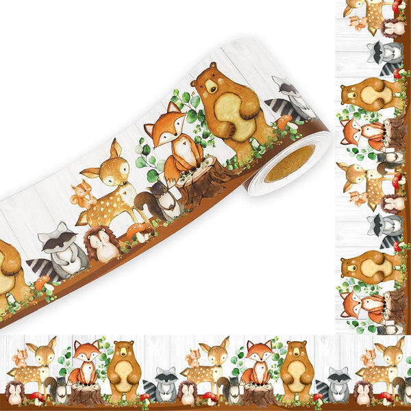 Whaline 32.8ft Woodland Creatures Bulletin Board Borders, Cute Jungle Theme Die-Cut Stripes for School Classroom