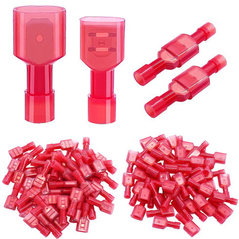 Twidec/100PCS Nylon Spade Connectors Kit 22-18 Gauge Quick Disconnect Fully Insulated Male and Female Terminal