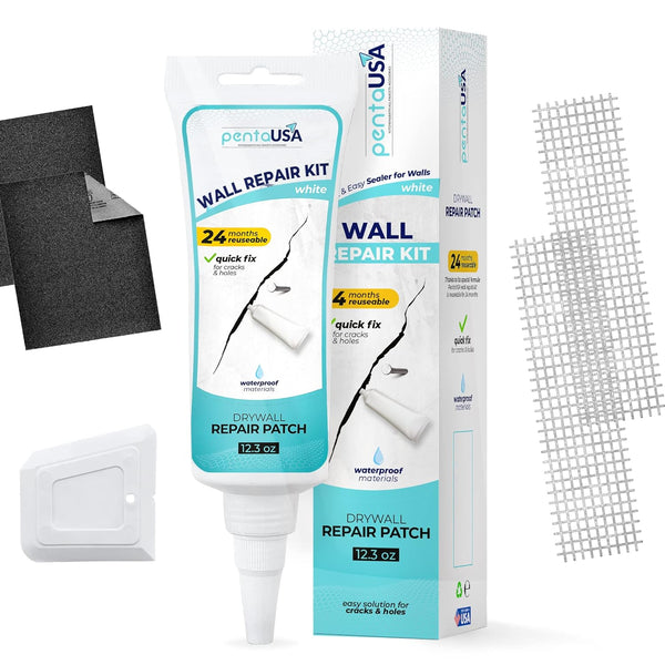 PentaUSA Drywall Repair Kit - 12.3Oz Wall Mending Agent with Scraper, Spackle Patch for Wall Hole, White