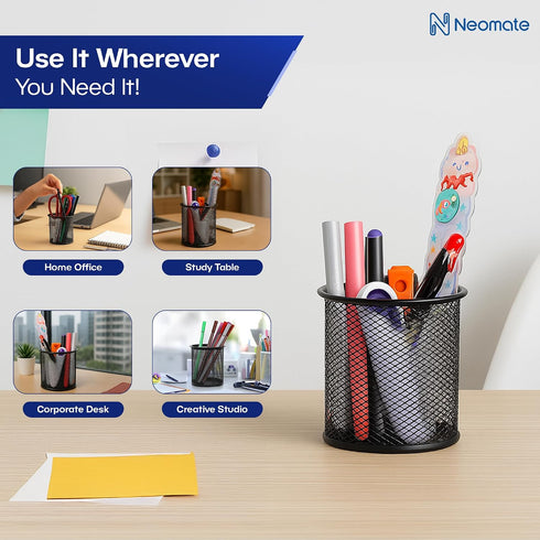 Neomate 4 Set Supplies-4, Metal Mesh Pencil Holder | Round Pen Cups For Stationery Desk Organizer | Pcs | Wire Makeup