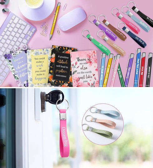 PerKoop 48 Pcs Bulk Inspirational Gifts, Motivational Notepads, Ballpoint Pens, Keychains, Christian Gifts for Teachers