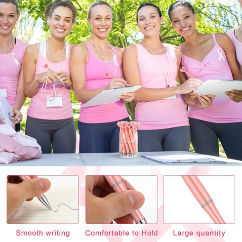 Yeaqee 100 Pcs Breast Awareness Pink Ribbon Pens, Breast Cancer Message Pens for Awareness Event Gift Bag Refill (Pink)