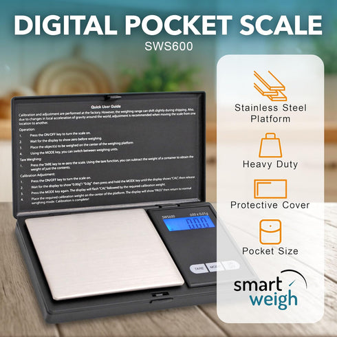 Smart Weigh SWS600 Elite Pocket Sized Digital Gram Scale, Black, 600 x 0.1g