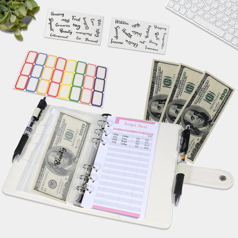 Budget Binder with Zipper Envelopes - Crocodile Pattern Leather Money Organizer, A6 Bill Binders with Pockets, Beige
