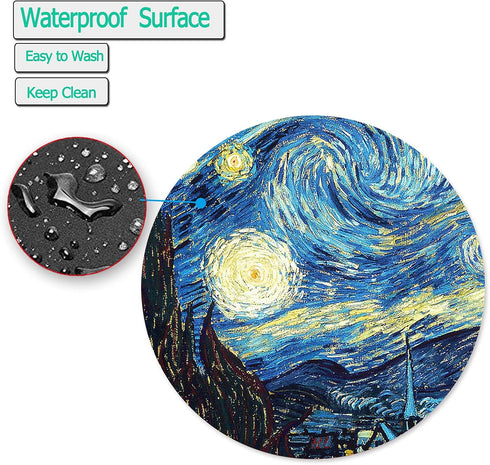 Van Gogh Starry Night Round Mouse Pad, Non-Slip Rubber Base, 7.87 x 7.87 Inch for Gaming