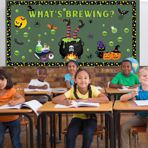 Pasimy Halloween Bulletin Board Decorations Set, Classroom Decor with Spider Bat Ghost Pumpkin Cutouts for School