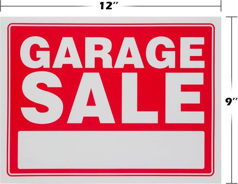 GARAGE SALE Sign Red Yard Sales Street Signs by Ram-Pro - 9 x 12 inch Plastic Banner Labels (Pack of 4)