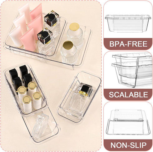8 2-Size Pcs Mixed Extendable Clear Drawer Organizer, All Adjustable Vanity Storage Box, Desk Drawer Organizer, Acrylic