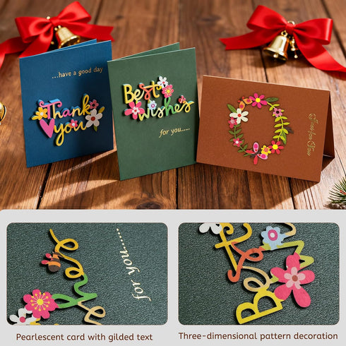 Wanateber 3 Pack 5.1x3.7 Inch Greeting Cards, Thank You Cards with Envelopes, Retro Florals Best Wishes Card- Suitable