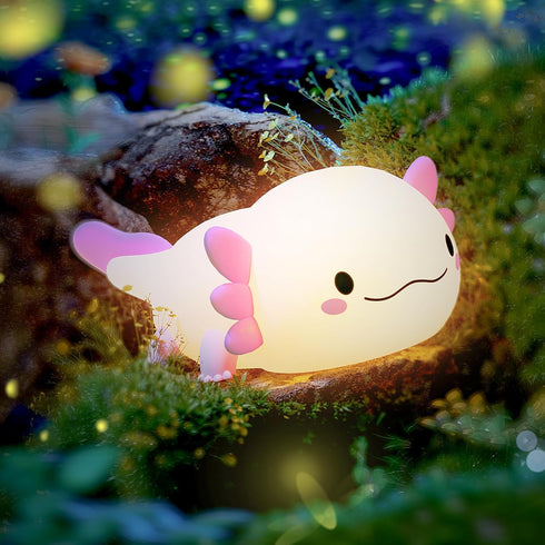 UNEEDE Axolotl Night Light for Kids, Animal Silicone Nursery Night Lamp, Rechargeable