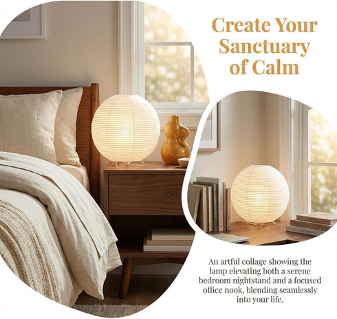 E14 Bulb, Totority Modern Paper Table Lamp, Japanese Lantern Style Bedside Night Light for Bedroom & Living Room