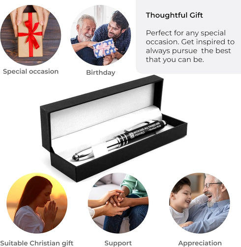 Matthew 19:26 Gift Pen - LED Light and Stylus Tip, Inspirational Religious Bible Gift for Christian Man Woman